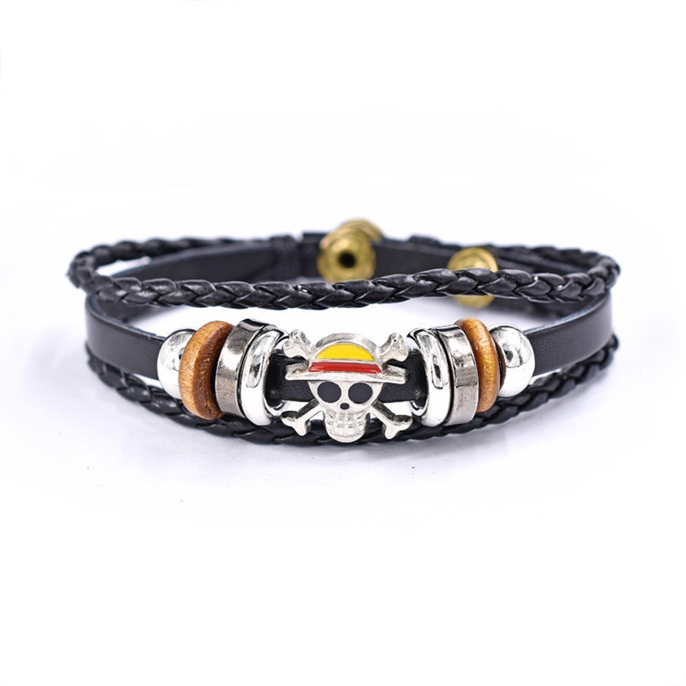 Jinzhaolai Anime One Piece Bracelet Luffy Punk Noir Cuir Tressé