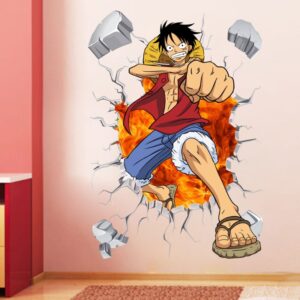 One Piece Luffy Roronoa Zoro 3D Window Broken Hole Wall Stickers For Kids Room Home Decoration