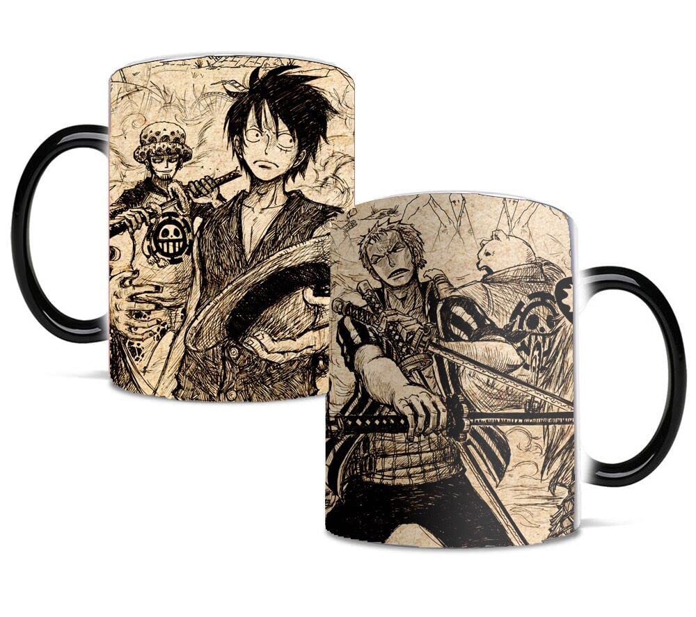 Style One Piece Luffy Heat-Sensitive Color-Changing Reactive Ceramic Coffee Mug with Hand-Drawn Anime Style