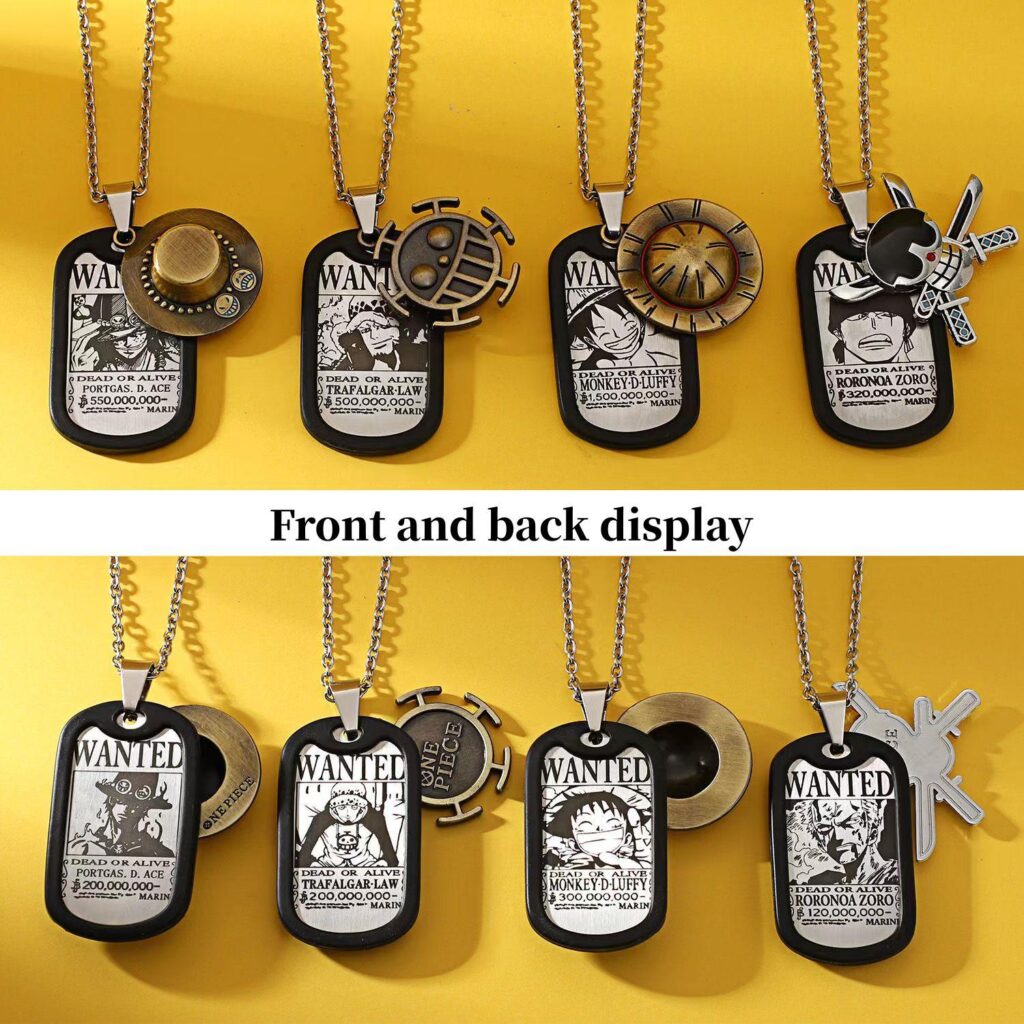 Anime-inspired  Luffy, Zoro, Ace, Law Metal One Piece Necklace: Cool and Trendy Accessory