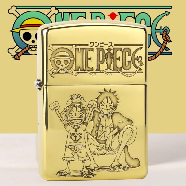Limited Edition Zippo Lighter with One Piece Anime Characters Luffy, Zoro, Chopper, Custom Engraving, and Crystal Box for Boyfriend