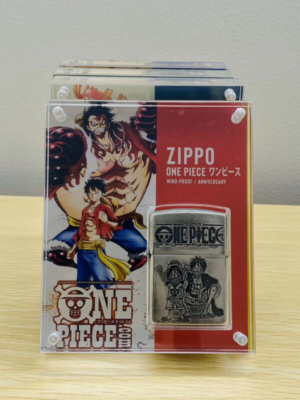 Limited Edition Zippo Lighter with One Piece Anime Characters Luffy, Zoro, Chopper, Custom Engraving, and Crystal Box for Boyfriend