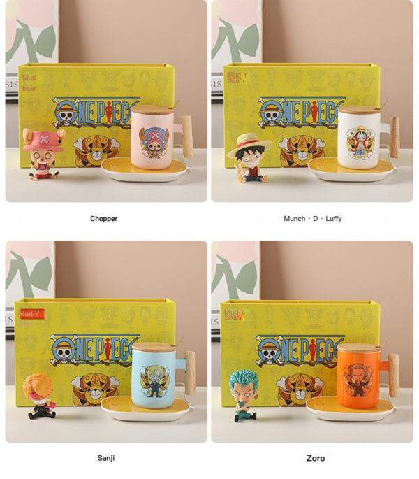 Cute Cartoon One Piece Mug with Lid and Spoon - Luffy Ceramic Coffee Cup, Perfect for Writing Greeting Cards, Ideal Gift