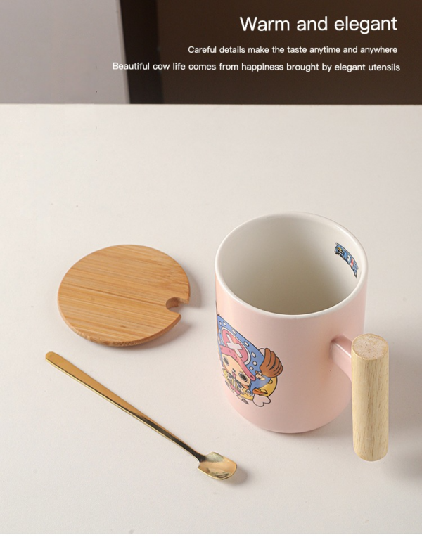 Cute Cartoon One Piece Mug with Lid and Spoon - Luffy Ceramic Coffee Cup, Perfect for Writing Greeting Cards, Ideal Gift