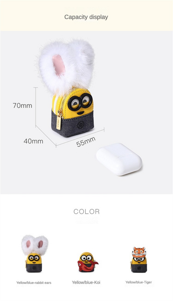 FION x Minion Mini Bag Pouch Small Nano Bag for Airpods Cute Earphone Case Tiny Coin Purse with Removable Crossbody Strap