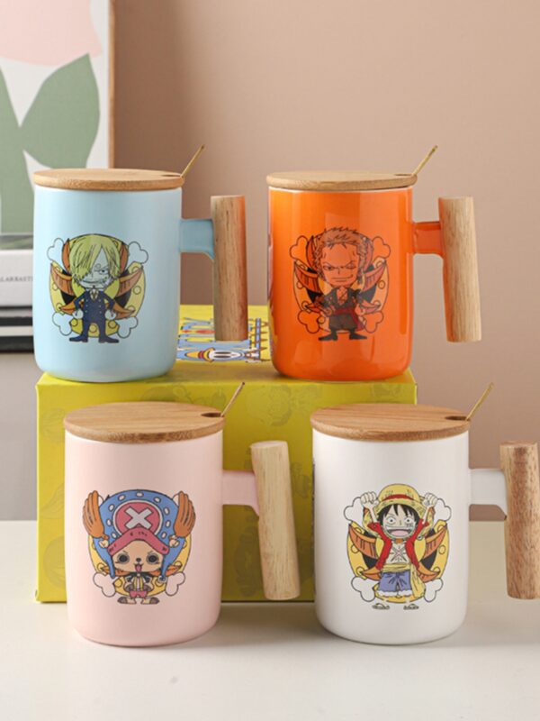 Cute Cartoon One Piece Mug with Lid and Spoon - Luffy Ceramic Coffee Cup, Perfect for Writing Greeting Cards, Ideal Gift