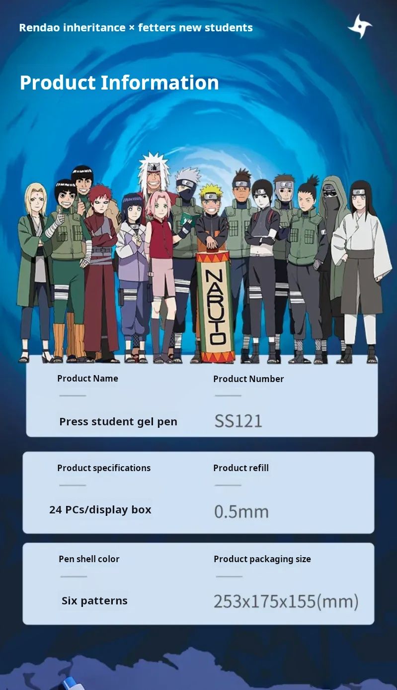 Naruto Student Neutral Pen Blind Box 0.5mm Retractable Bullet Tip(One Box 24 Pieces)