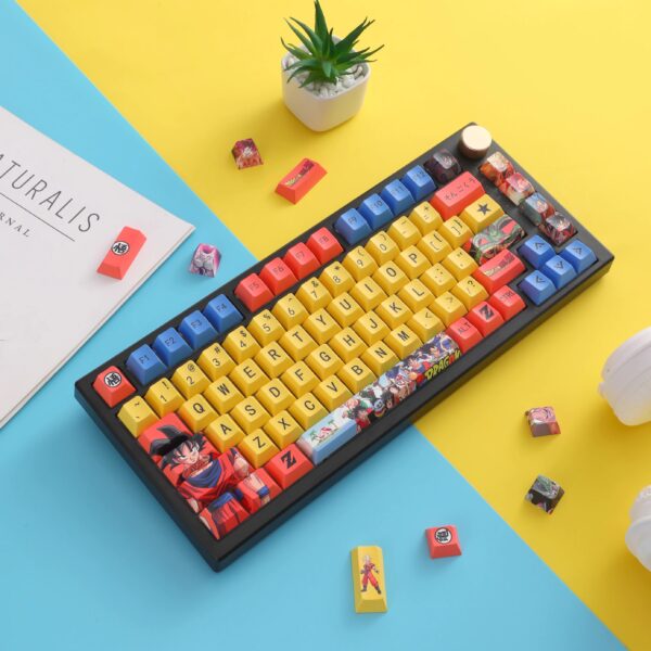 Dragon Ball Goku themed keycaps, PBT dye-sublimated, compatible with cross-axis mechanical keyboards.