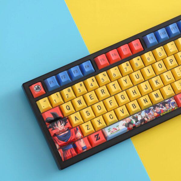 Dragon Ball Goku themed keycaps, PBT dye-sublimated, compatible with cross-axis mechanical keyboards.