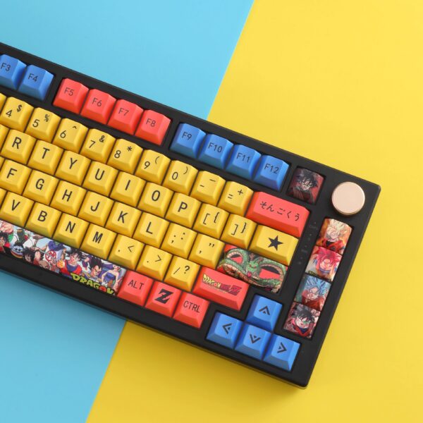 Dragon Ball Goku themed keycaps, PBT dye-sublimated, compatible with cross-axis mechanical keyboards.