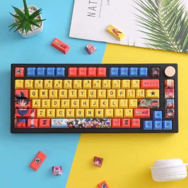 Dragon Ball Goku themed keycaps, PBT dye-sublimated, compatible with cross-axis mechanical keyboards.