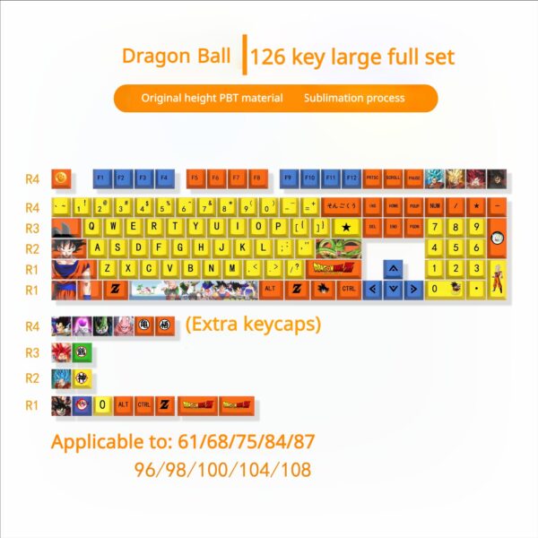 Dragon Ball Goku themed keycaps, PBT dye-sublimated, compatible with cross-axis mechanical keyboards.