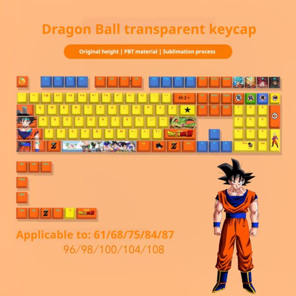 Dragon Ball Goku themed keycaps, PBT dye-sublimated, compatible with cross-axis mechanical keyboards.